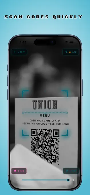 KodeFi camera scanning a QR code on a menu